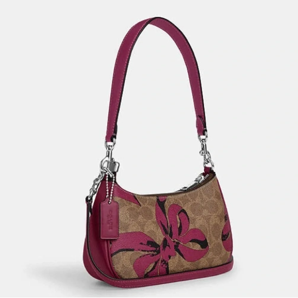 New COACH Teri Mini Crossbody Bag In Signature Canvas With Bow Print